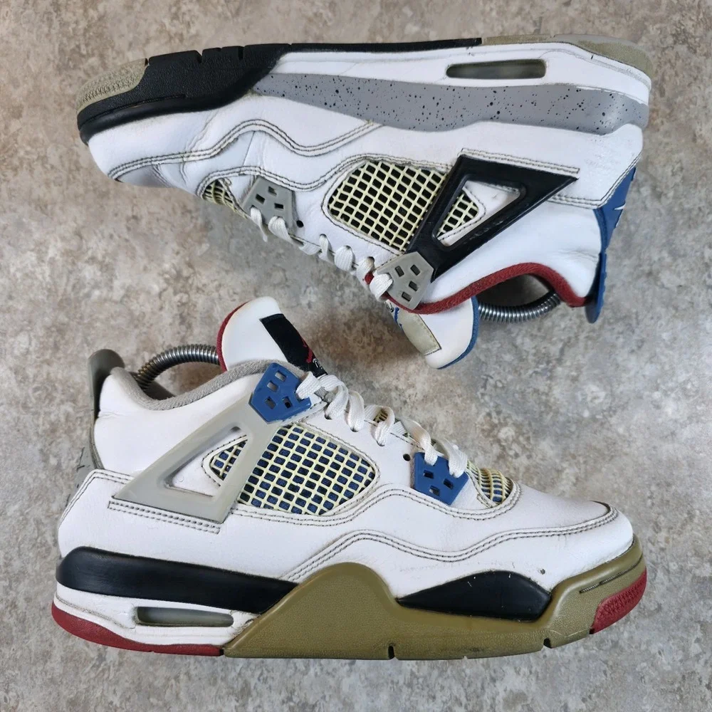 Jordan 4 Retro What The (GS) Shoe Size 7Y 408452-146 White Blue-Red Sneakers